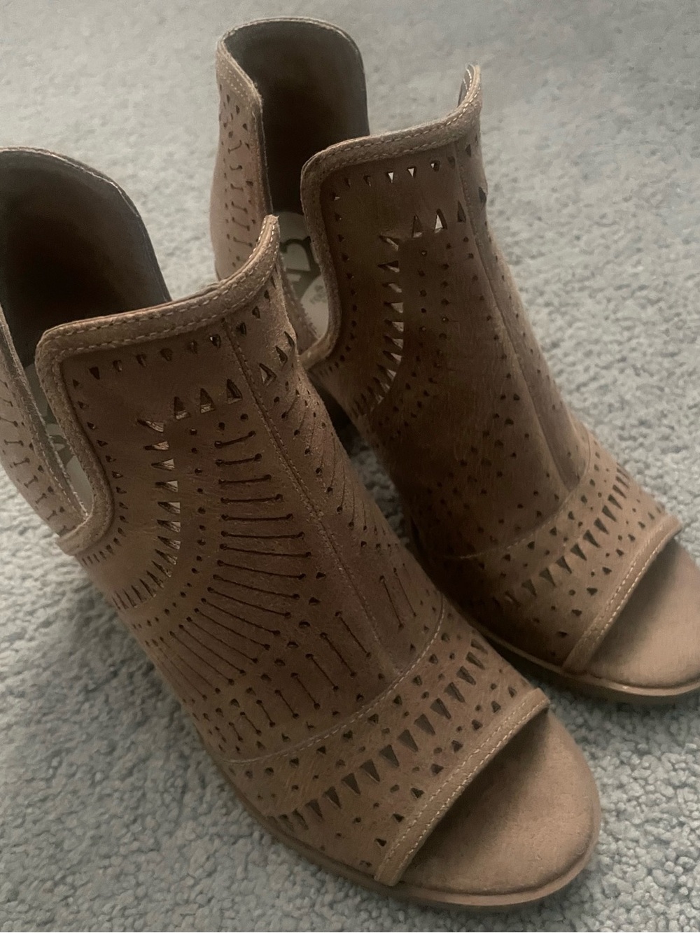 Fergalicious Tan Laser-Cut Peep-Toe Booties